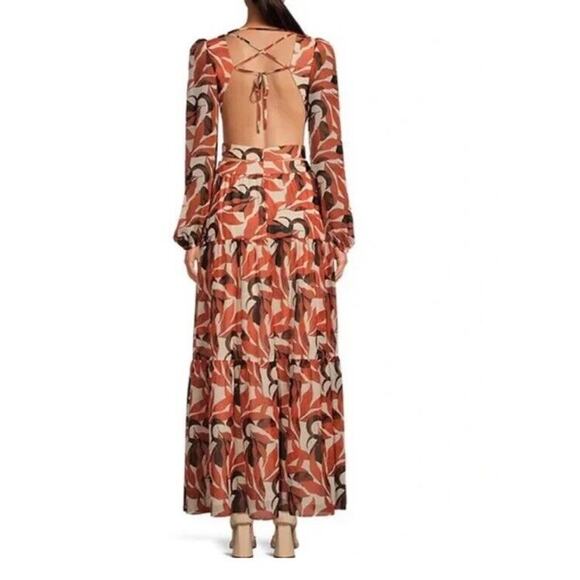 Gianni Bini Lillian Copper Palm Print Dress Womens 8 NWT Maxi Cut Out Fall - Picture 2 of 10